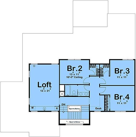 Contemporary, Craftsman, Farmhouse, New American House Plan 101403 with 4 Beds, 3 Baths, 2 Car Garage Second Level Plan