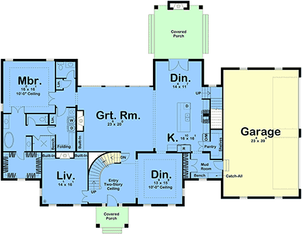 Colonial, Southern, Traditional House Plan 101404 with 5 Beds, 5 Baths, 4 Car Garage First Level Plan