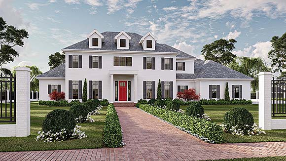 Colonial, Southern, Traditional House Plan 101404 with 5 Beds, 5 Baths, 4 Car Garage Elevation