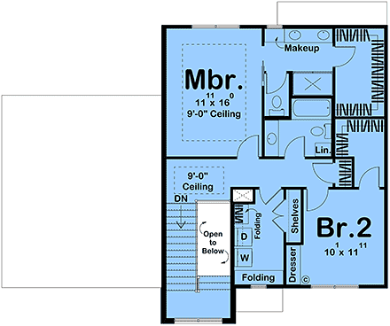 Contemporary, Cottage, Country, European House Plan 101409 with 2 Beds, 3 Baths, 2 Car Garage Second Level Plan