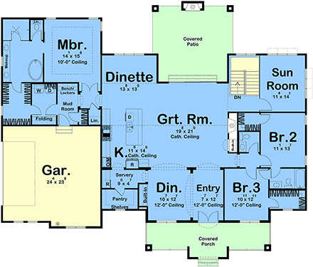 Contemporary, Cottage, Country, New American House Plan 101410 with 3 Beds, 3 Baths, 2 Car Garage First Level Plan