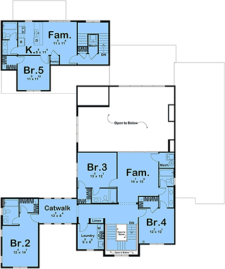 Country, European, French Country, Traditional House Plan 101412 with 5 Beds, 6 Baths, 3 Car Garage Second Level Plan
