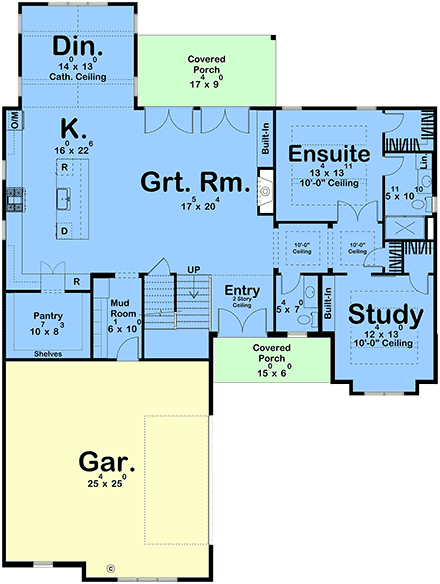 Contemporary, Craftsman, Farmhouse, Traditional House Plan 101414 with 5 Beds, 4 Baths, 2 Car Garage First Level Plan