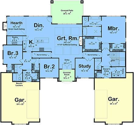 Colonial, Contemporary, Cottage, Traditional House Plan 101415 with 3 Beds, 3 Baths, 4 Car Garage First Level Plan