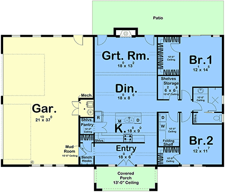 Barndominium, Contemporary, Farmhouse House Plan 101416 with 2 Beds, 1 Baths, 3 Car Garage First Level Plan