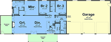 Barndominium, Contemporary, Country, Modern House Plan 101417 with 3 Beds, 2 Baths, 3 Car Garage First Level Plan