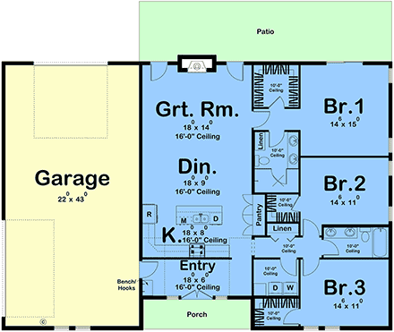 Barndominium, Contemporary, Modern House Plan 101418 with 3 Beds, 2 Baths, 3 Car Garage First Level Plan