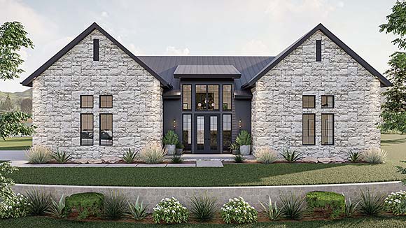 Barndominium, Contemporary, Modern House Plan 101418 with 3 Beds, 2 Baths, 3 Car Garage Elevation