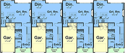 Contemporary, Country, Farmhouse Multi-Family Plan 101421 with 12 Beds, 12 Baths, 4 Car Garage First Level Plan