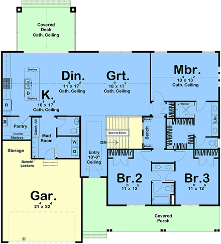 Country, Farmhouse, Traditional House Plan 101422 with 3 Beds, 3 Baths, 2 Car Garage First Level Plan