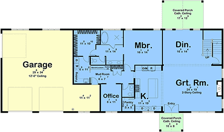 Barndominium, Country, Craftsman, Farmhouse House Plan 101423 with 4 Beds, 3 Baths, 3 Car Garage First Level Plan