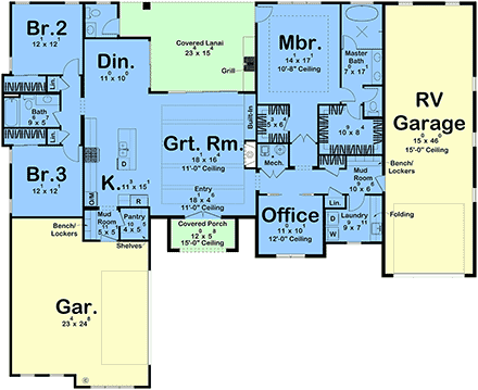 Contemporary, Mediterranean House Plan 101424 with 3 Beds, 3 Baths, 3 Car Garage First Level Plan