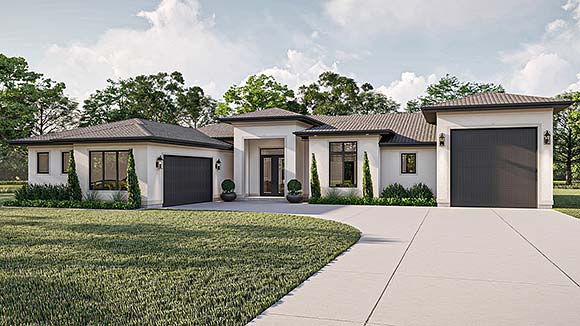 Contemporary, Mediterranean House Plan 101424 with 3 Beds, 3 Baths, 3 Car Garage Elevation