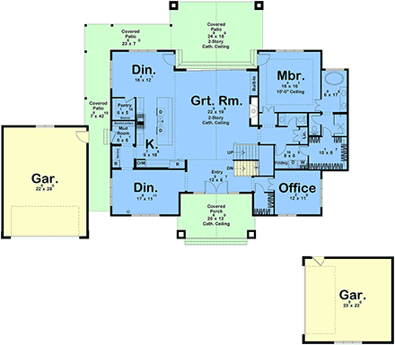 Country, Craftsman House Plan 101425 with 4 Beds, 5 Baths, 4 Car Garage First Level Plan