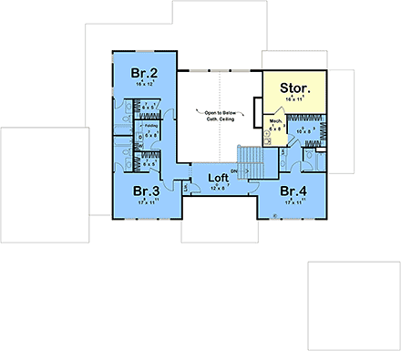 Country, Craftsman House Plan 101425 with 4 Beds, 5 Baths, 4 Car Garage Second Level Plan