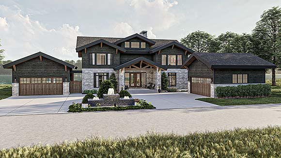 Country, Craftsman House Plan 101425 with 4 Beds, 5 Baths, 4 Car Garage Elevation