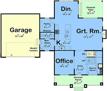 Modern, Prairie House Plan 101426 with 3 Beds, 3 Baths, 2 Car Garage First Level Plan