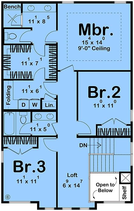 Modern, Prairie House Plan 101426 with 3 Beds, 3 Baths, 2 Car Garage Second Level Plan