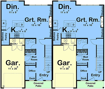 Contemporary, Farmhouse, Traditional Multi-Family Plan 101427 with 6 Beds, 6 Baths, 2 Car Garage First Level Plan
