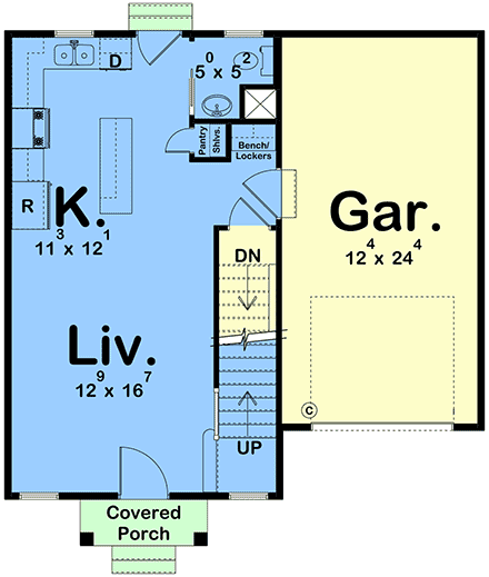 Contemporary, Farmhouse, New American House Plan 101428 with 3 Beds, 2 Baths, 1 Car Garage First Level Plan