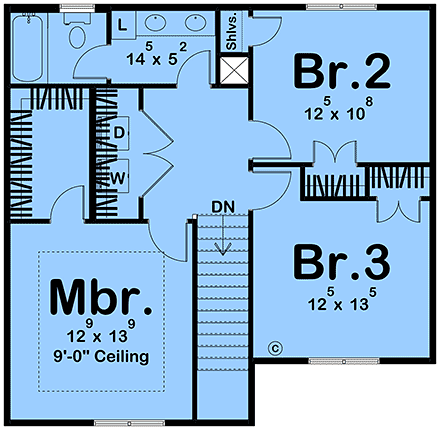 Contemporary, Farmhouse, New American House Plan 101428 with 3 Beds, 2 Baths, 1 Car Garage Second Level Plan