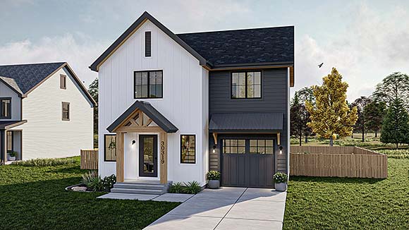 Contemporary, Farmhouse, New American House Plan 101428 with 3 Beds, 2 Baths, 1 Car Garage Elevation