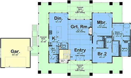 Coastal, Country, Craftsman, New American House Plan 101429 with 2 Beds, 3 Baths, 2 Car Garage First Level Plan