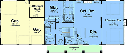 Barndominium, Country, Farmhouse House Plan 101430 with 6 Beds, 5 Baths, 4 Car Garage First Level Plan