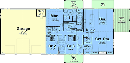 Barndominium, Country House Plan 101431 with 3 Beds, 3 Baths, 3 Car Garage First Level Plan