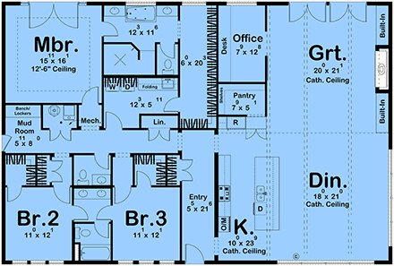 Barndominium, Country House Plan 101432 with 3 Beds, 3 Baths First Level Plan