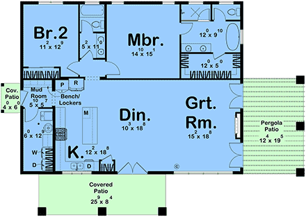 Barndominium, Contemporary House Plan 101434 with 2 Beds, 2 Baths First Level Plan