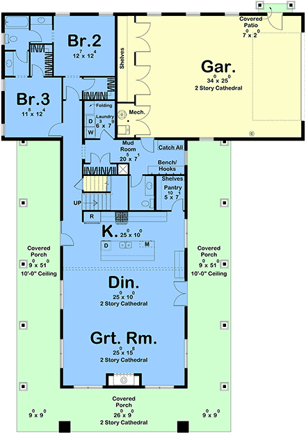 Barndominium, Contemporary, Farmhouse, New American House Plan 101436 with 3 Beds, 3 Baths, 2 Car Garage First Level Plan