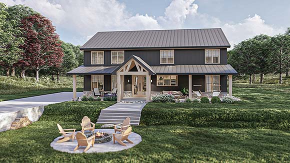 Barndominium, Contemporary, Country, Farmhouse, New American House Plan 101437 with 4 Beds, 3 Baths Elevation