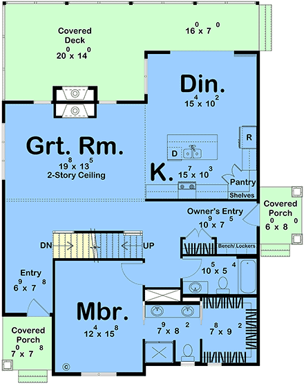 Country, Craftsman, Traditional House Plan 101438 with 3 Beds, 3 Baths First Level Plan