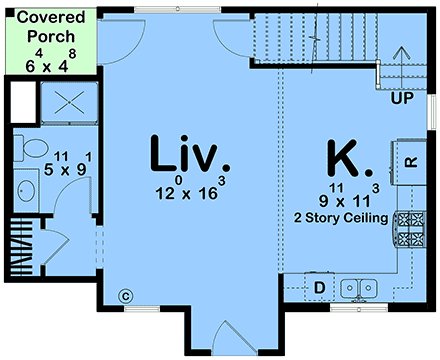 Cottage, Traditional House Plan 101440 with 1 Beds, 1 Baths First Level Plan