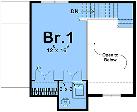 Cottage, Traditional House Plan 101440 with 1 Beds, 1 Baths Second Level Plan