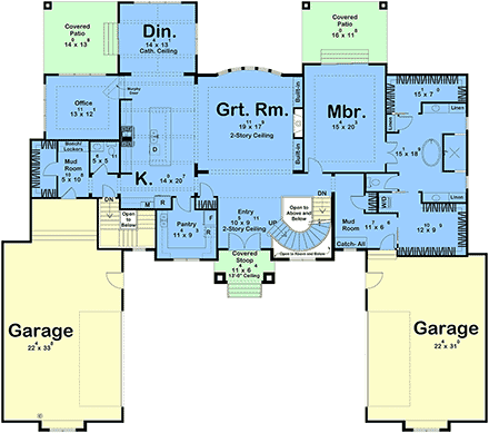 Mediterranean, Southwest, Tuscan House Plan 101442 with 5 Beds, 5 Baths, 4 Car Garage First Level Plan