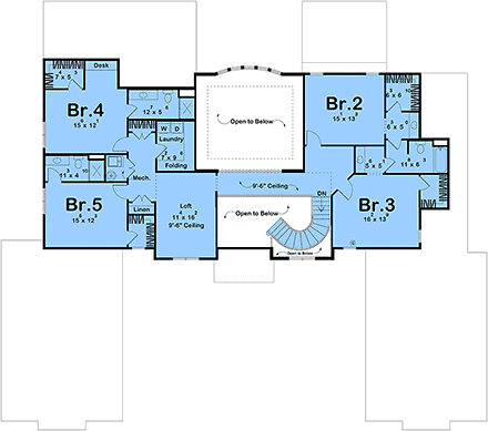 Mediterranean, Southwest, Tuscan House Plan 101442 with 5 Beds, 5 Baths, 4 Car Garage Second Level Plan