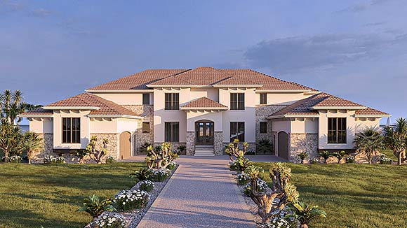 Mediterranean, Southwest, Tuscan House Plan 101442 with 5 Beds, 5 Baths, 4 Car Garage Elevation