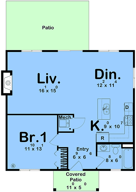 Cabin, Cottage House Plan 101443 with 1 Beds, 1 Baths First Level Plan