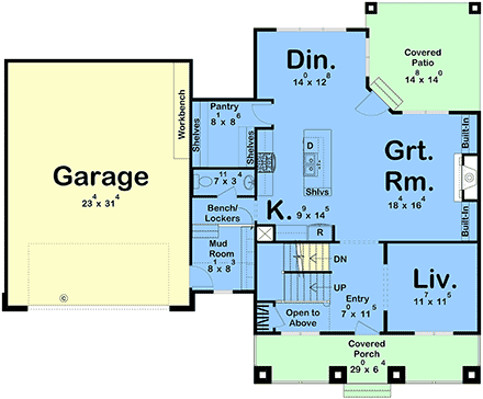 New American, Prairie House Plan 101445 with 3 Beds, 3 Baths, 2 Car Garage First Level Plan