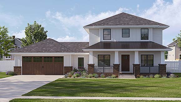 New American, Prairie House Plan 101445 with 3 Beds, 3 Baths, 2 Car Garage Elevation