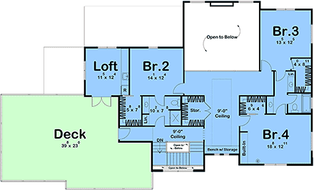 Contemporary, Modern, Prairie House Plan 101450 with 4 Beds, 4 Baths, 3 Car Garage Second Level Plan