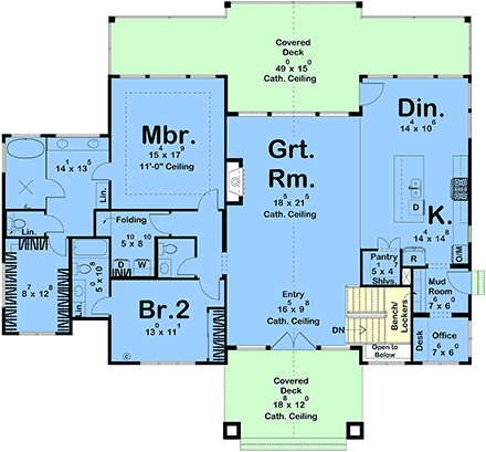 Coastal, Cottage, Craftsman House Plan 101453 with 2 Beds, 3 Baths First Level Plan