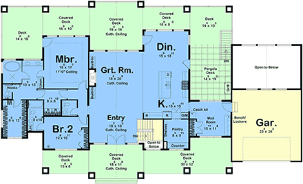 Coastal, Country, Craftsman House Plan 101454 with 2 Beds, 3 Baths, 2 Car Garage First Level Plan