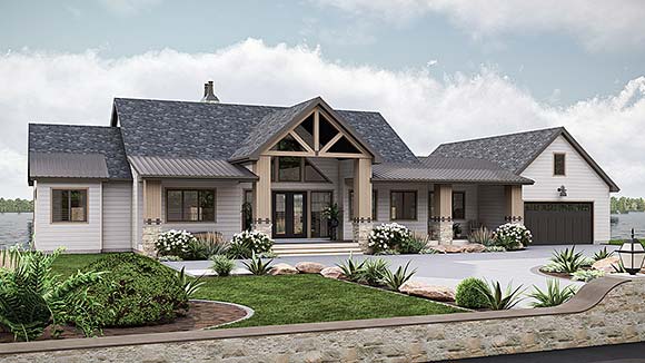 Coastal, Country, Craftsman House Plan 101454 with 2 Beds, 3 Baths, 2 Car Garage Elevation