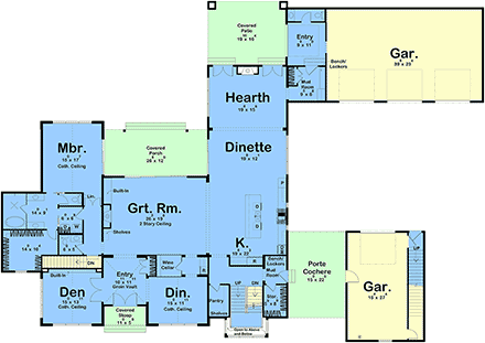 Contemporary, Cottage, European, Modern, Tudor House Plan 101455 with 5 Beds, 6 Baths, 4 Car Garage First Level Plan