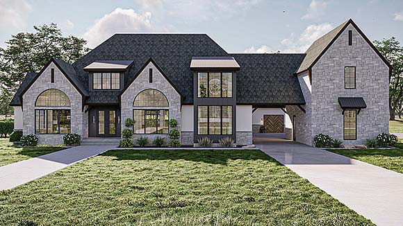 Contemporary, Cottage, European, Modern, Tudor House Plan 101455 with 5 Beds, 6 Baths, 4 Car Garage Elevation