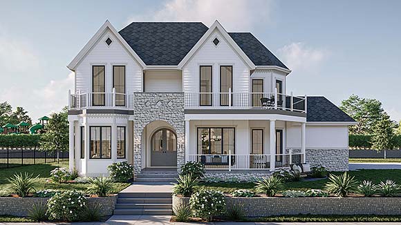 Contemporary, Country, Traditional, Victorian House Plan 101457 with 4 Beds, 5 Baths, 3 Car Garage Elevation