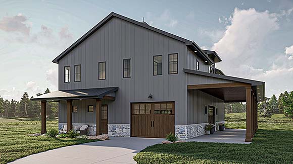 Barndominium, Country Garage-Living Plan 101458 with 3 Beds, 3 Baths, 4 Car Garage Elevation